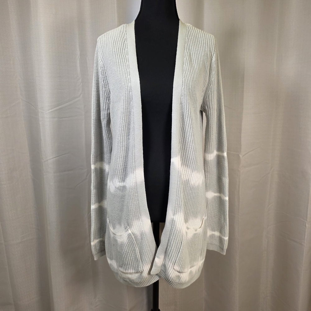 Belle by Belldini Gray White Tie Dye Open Front Cardigan Medium Lightweight